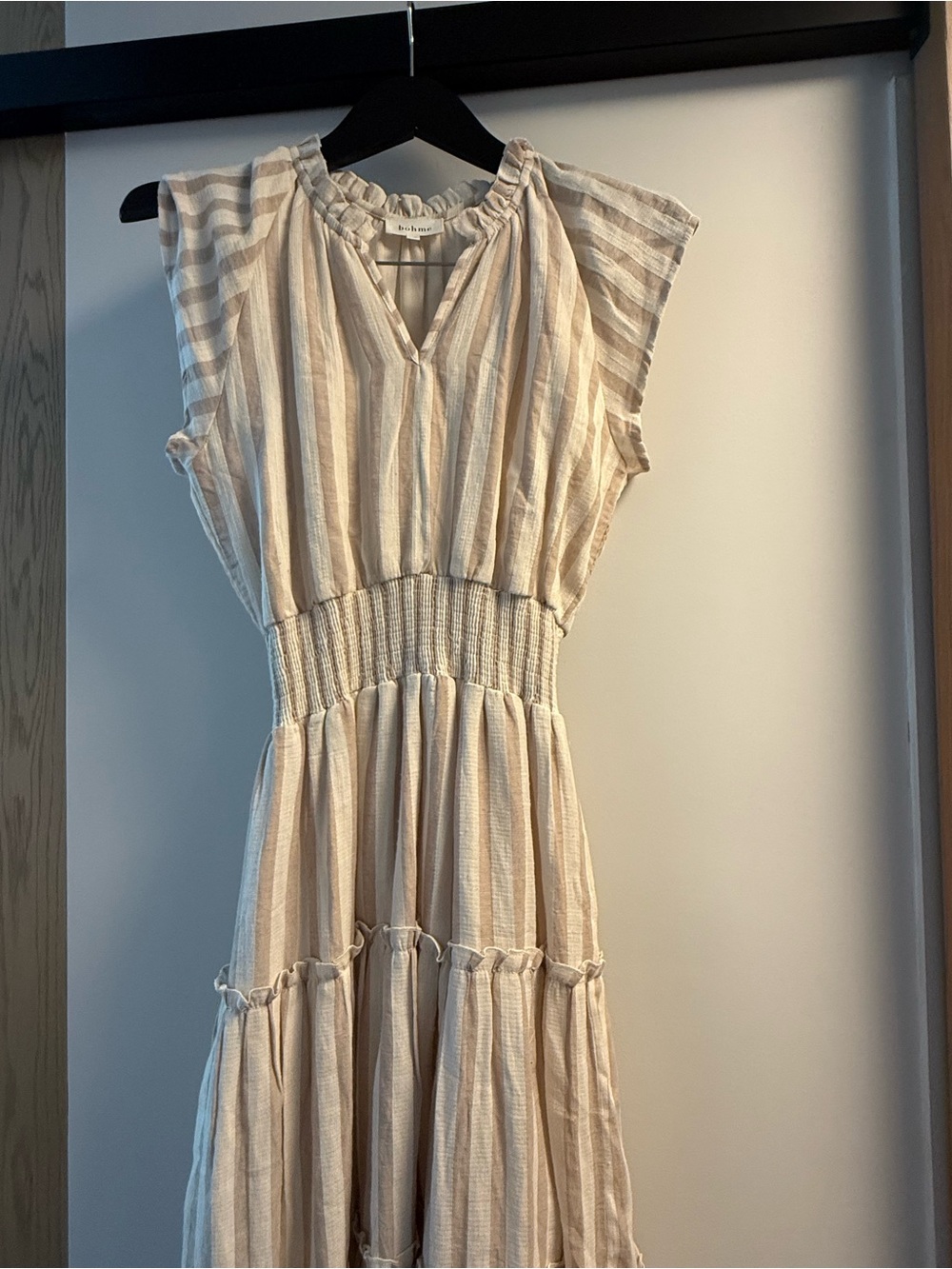 Bohme Claire Striped Maxi Dress in Taupe with Cap Sleeves Cotton Blend Size XS - Picture 4 of 11